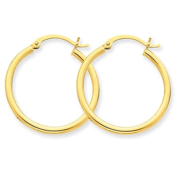 10k Yellow Gold Polished 2mm Round Hoop Earrings 31mm