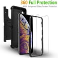 thumbnail image 3 of iPhone Xs Max Case, With [Tempered Glass Screen Protector Included], STARSHOP Full Cover Heavy Duty Dual Layers Phone Cover with Kickstand and Locking Belt Clip-Black, 3 of 6