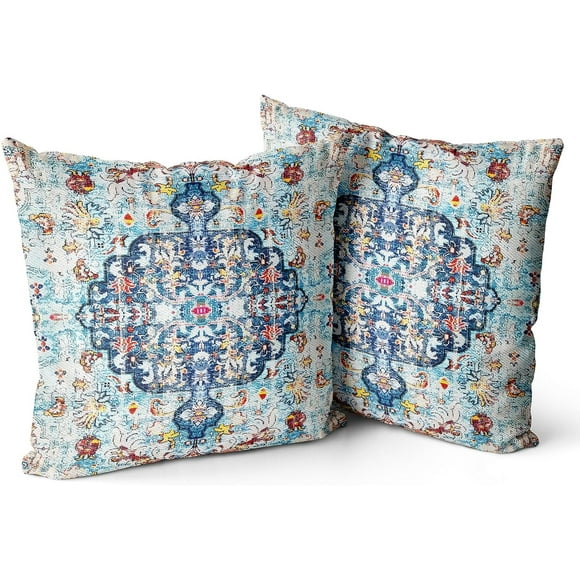 Boho Throw Pillow Covers 20x20 inch Set of 2 Burnt Blue Green Terracotta Rust Colored Throw Pillows Boho Home Decor for Bedroom Living Room Couch & Sofa (No Inserts)
