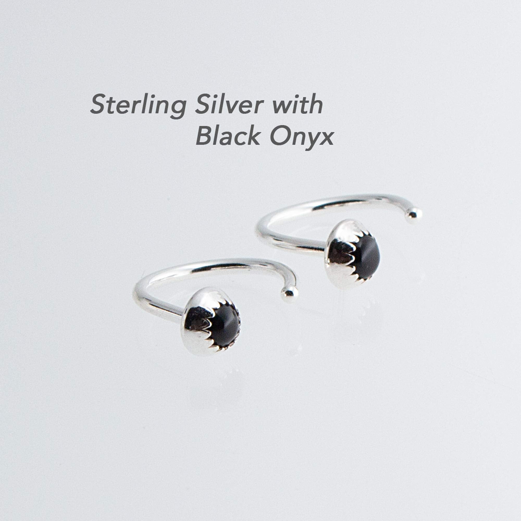 Half Huggie Sterling Silver Hoop Earrings for Women Tiny Cartilage Birthstone Stud Piercing Earring Hypoallergenic Screw Back Dainty Cartilage Hoops Black Onyx 3mm 19 GA