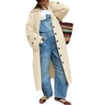 thumbnail image 2 of Womens Long Trench Coat Single Breasted Oversized Windproof Classic Lapel Fall Overcoat, 2 of 5