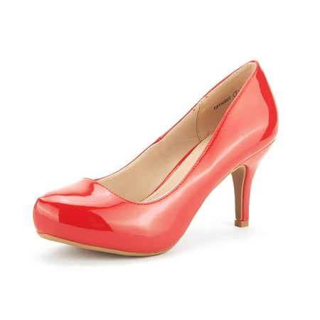 

DREAM PAIRS Women s New Classic Elegant Party Wedding Shoes Versatile Low Stiletto Heel Dress Platform Pumps Shoes RED/PAT TIFFANNY size 10