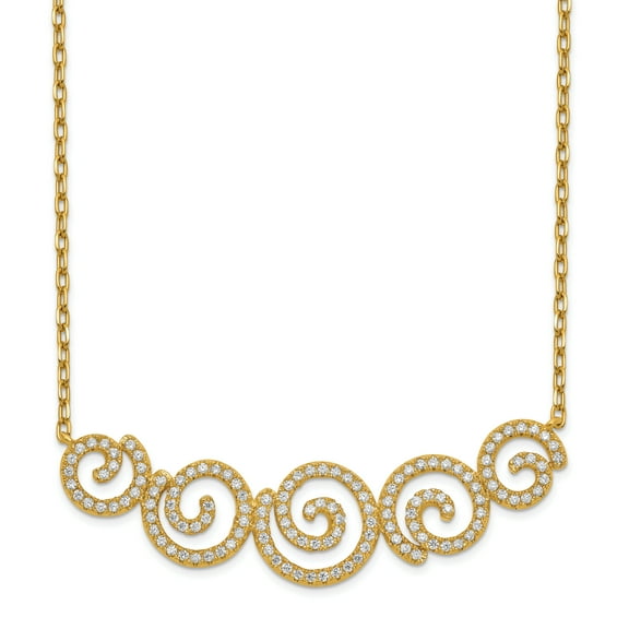 Primal Silver Sterling Silver Gold-tone Cubic Zirconia Swirls 16-inch with 2-inch Extension Necklace