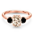 thumbnail image 3 of Gem Stone King 1.54 Ct Oval Peach Morganite Black Diamond 18K Rose Gold Plated Silver Ring, 3 of 6