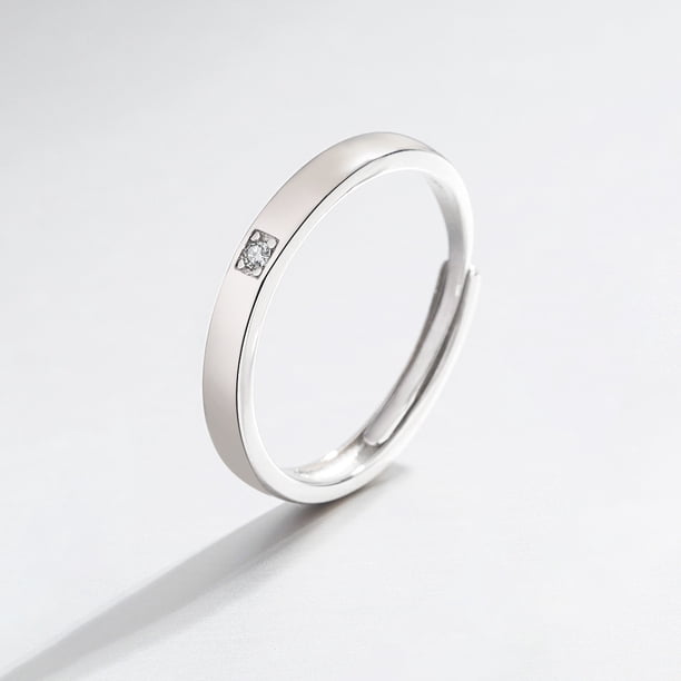 Anillo de pareja de plata esterlina, un par de anillos de diseño de nicho para mujeres, personalidad de niños, simple, abierto, anillo de letras con incrustaciones de diamantes, moda