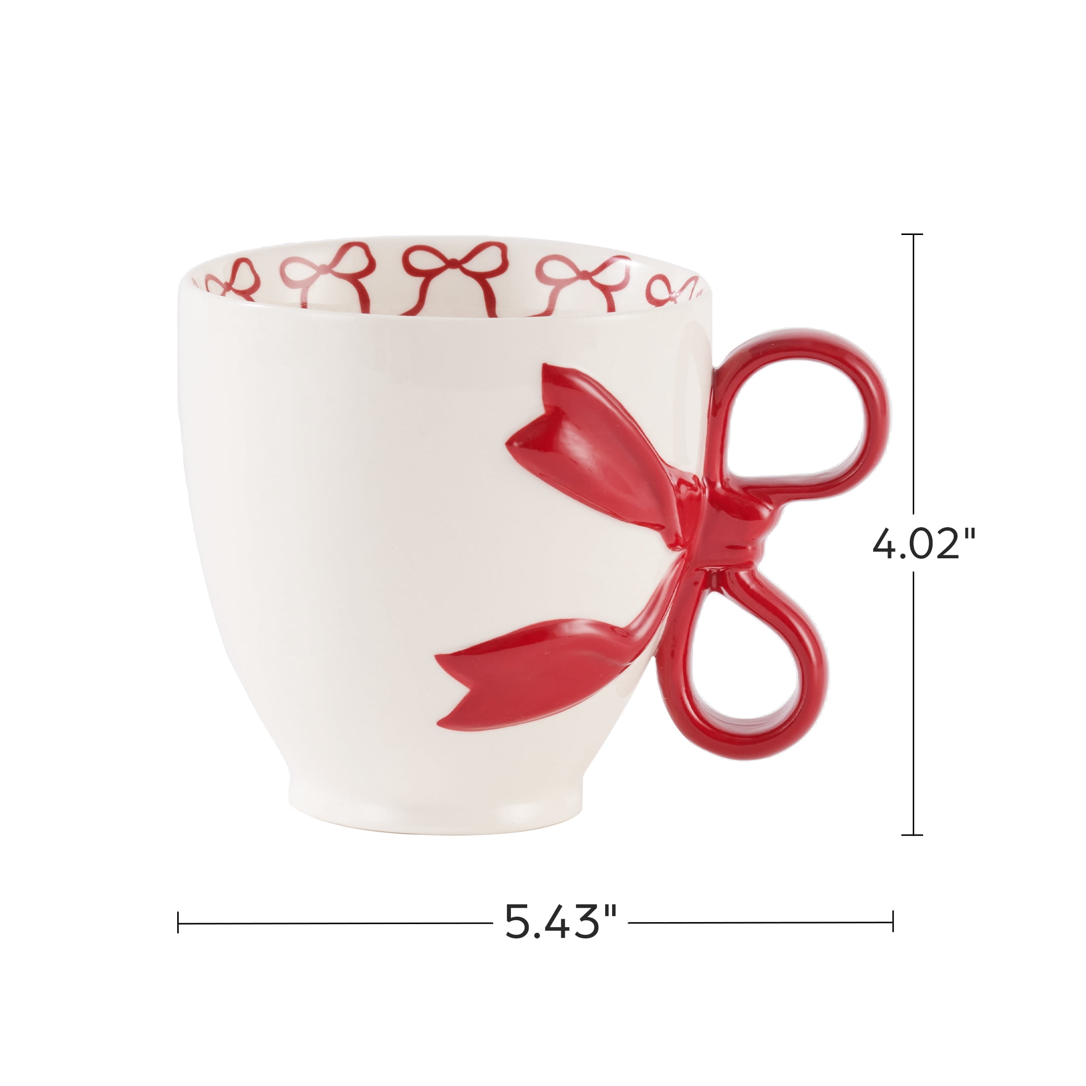 Holiday Time 14.5 Oz Red Bowl Ceramic Mug, Set of 4
