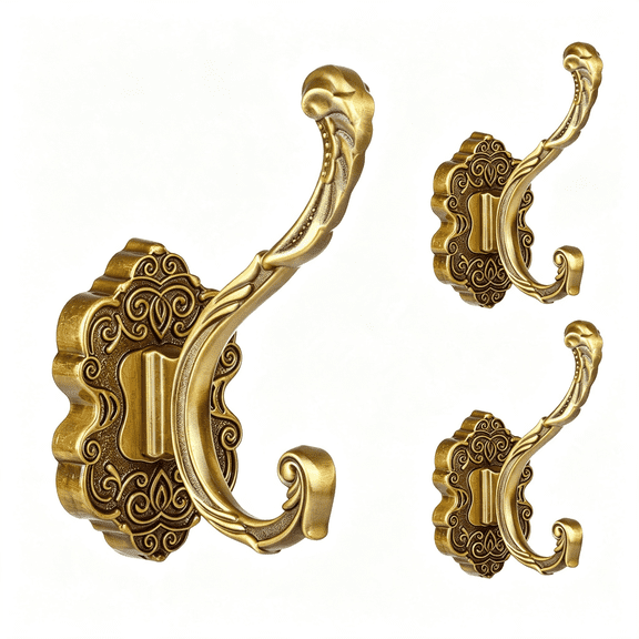 ZHZFKQ 3Pcs Coat Hooks Wall Mount, Vintage Decorative Wall Hooks Antique Brass, Rust Resistant Wall Hooks for Hanging Coat,Towel,Key,Cloth,Hat Gold Towel Hook