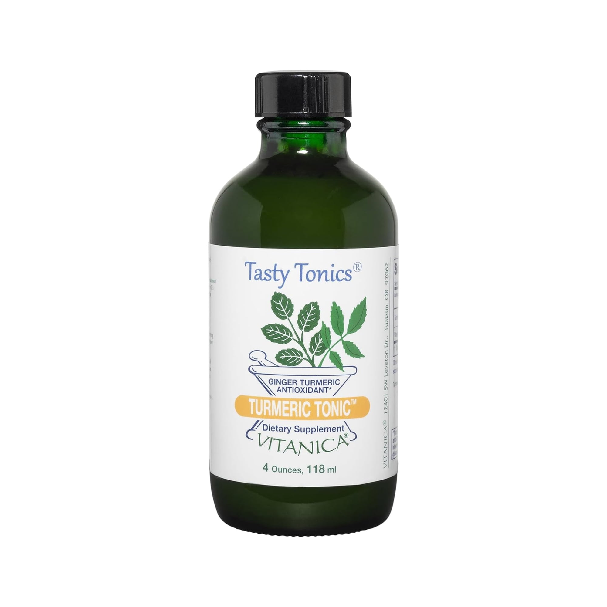 Vitanica Turmeric Tonic, Non-GMO Liquid Turmeric Curcumin Supplement 1000 mg, with Black Pepper and Ginger, Antioxidant, Vegan, Gluten Free, 4 Ounce