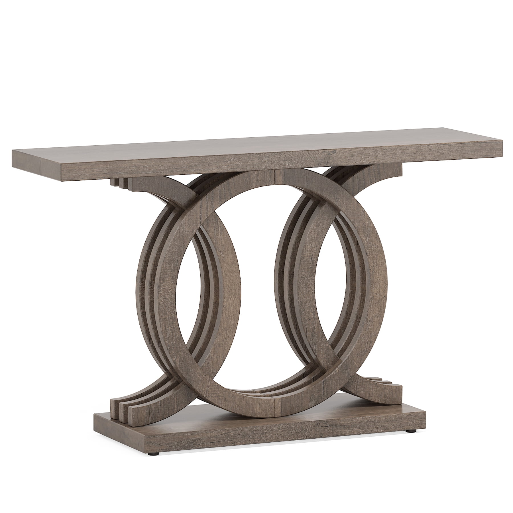 Fnova 55" Console Table with Geometric Base, Modern Wood Narrow Entryway Table Sofa Table for Living Room, Hallway, Foyer