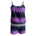 thumbnail image 3 of WREESH Womens Two Piece Swimsuit Tankini with Chest Pad Without Underwire Print Patchwork Swimming Trunks Split Swimsuit Beach Bathing Suit Purple, 3 of 5
