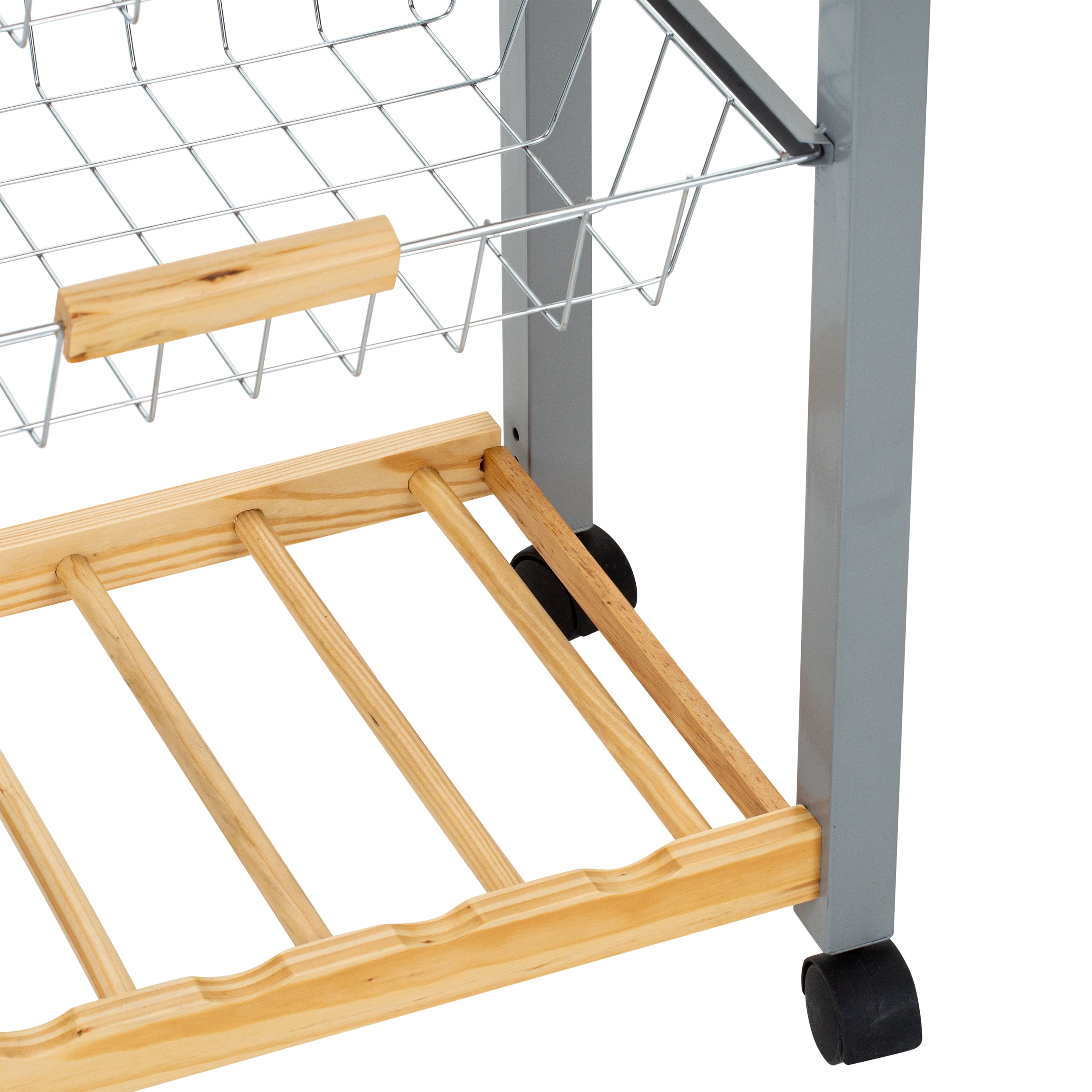 Organize It All Rolling Kitchen Cart with Wine Rack, 22.50" x 14.50" x 30"