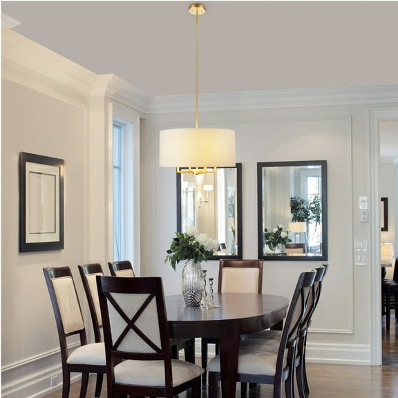 4-Light Matte Brass Pendant Lighting with Beige Fabric Shade