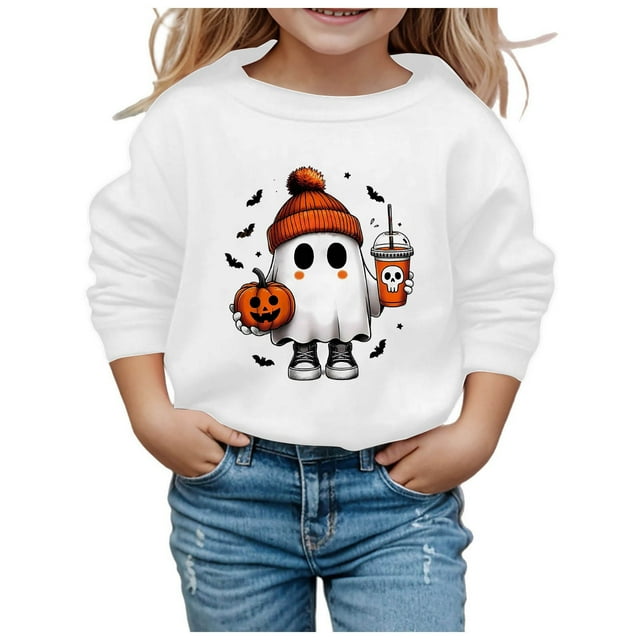 GDREDA Chandails à Capuchon Tendance pour Filles Chandails pour Enfants Stylés Mignons Imprimés Col Rond Manches Longues pour Usage Quotidien Blanc,10-11 Ans