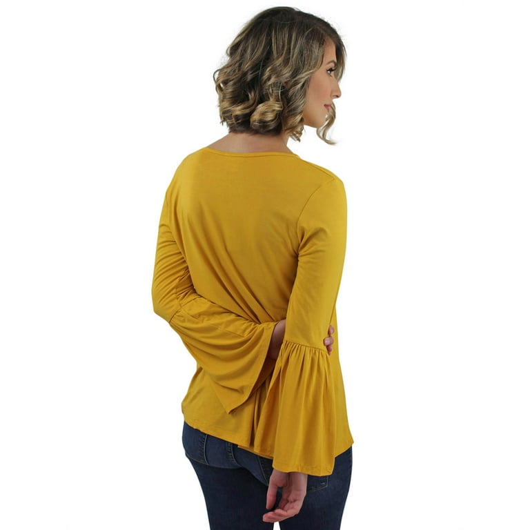 Mustard yellow bell sleeve cheap top