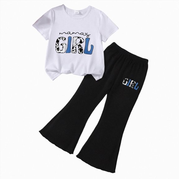Paguaki Little Kids 2 Piece Outfits Baby Girls Summer Short Sleeve T-Shirts and Pants Set Fashion Clothing Sets Girls School Clothes