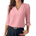 thumbnail image 2 of Textilo Dressy Tops for Women Casual 3/4 Sleeve Top Fashion V Neck Collared T-Shirt Business Work Pleated Blouses Women's Clothing S Light pink 03, 2 of 4