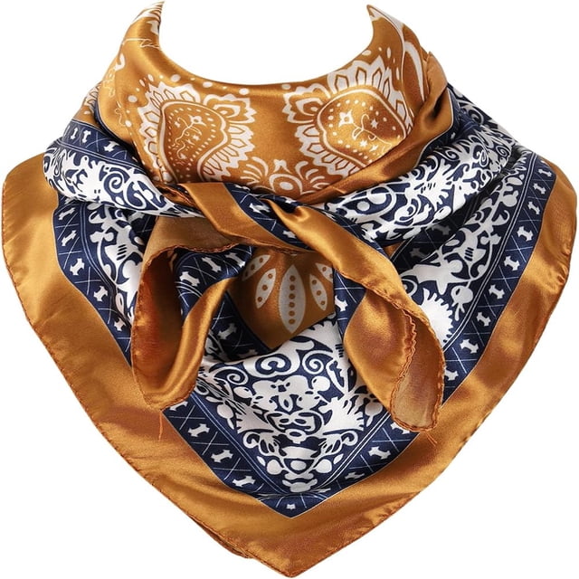 DEBGFS 35 Inch Wild Rag Cowboy Scarves for Men Large Rancher Neckerchief Silk Feel Oversize Western Bandana,brown,One Size