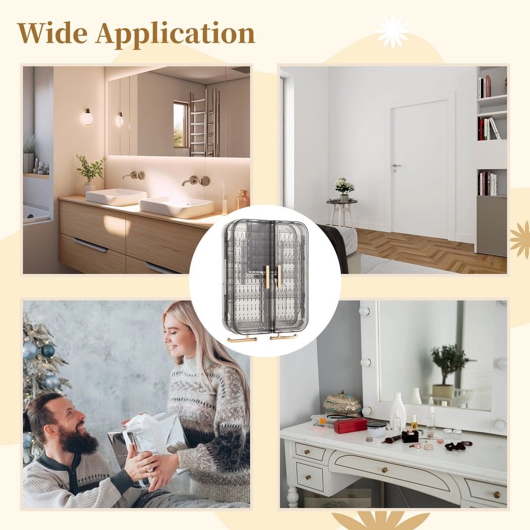 Wall Mounted Jewelry Organizer Box, Hanging Earring Stud Organizer, Self-Adhesive No Drilling Transparent Jewelry Storage Cabinet 7.9" x 10.6