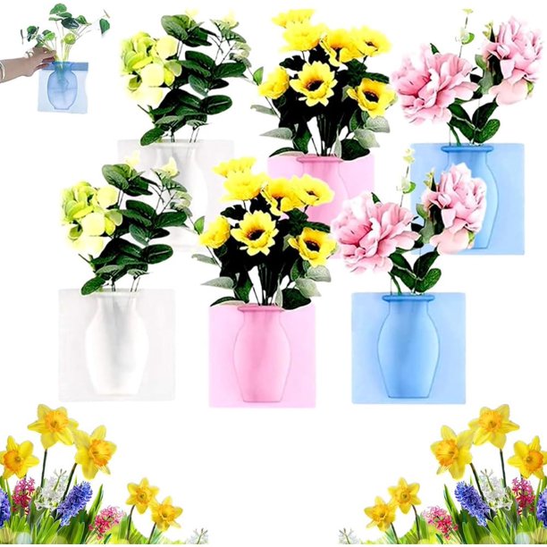 Adhesivo mágico de silicona para florero, florero de silicona reutilizable y extraíble, adhesivo autoadhesivo para montaje en pared para decoración del hogar y la oficina, regalo ideal (6 piezas-D)