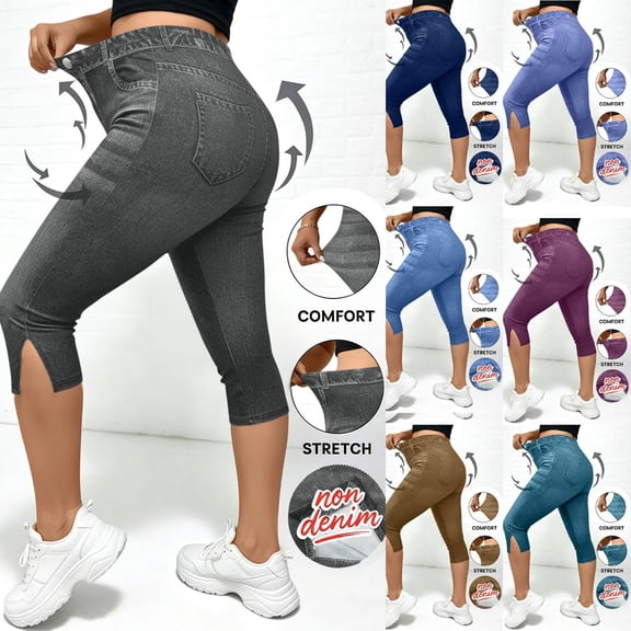 Cmtiyu Womens Capri Pants, High Waist Printing Pants With Side Slit, Joggers Outdoor Cropped Pants, S-2XL