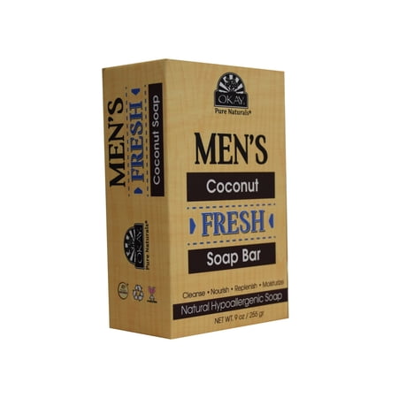OKAY Men’s Coconut Fresh Soap Bar, Natural Hypoallergenic Cleanse & Moisturize for All Skin Types, 9 oz