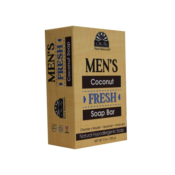 OKAY Men’s Coconut Fresh Soap Bar, Natural Hypoallergenic Cleanse & Moisturize for All Skin Types, 9 oz