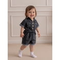 thumbnail image 3 of Loicainy Kids Toddler Girls Denim Jumpsuit 12 18 24 Months 2T 3T 4T 5T Shorts Short Sleeves Turn Down Collar Button Down Elastic Waist Jean Romper, 3 of 8