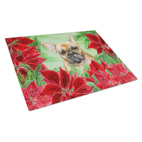 French Bulldog Poinsettas Glass Cutting Board, Large