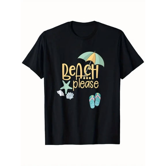 Beach Vacation Shirt - Cute Beach Please! T-Shirt with Umbrella