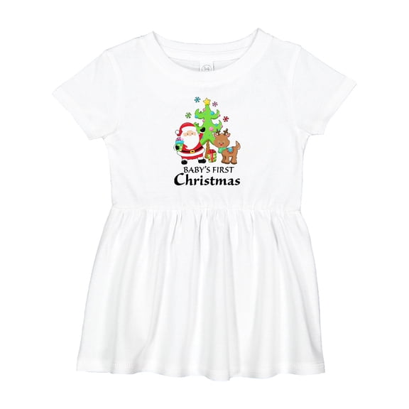 Inktastic Baby's 1st Christmas with Santa Reindeer and Tree Girls Baby Dress