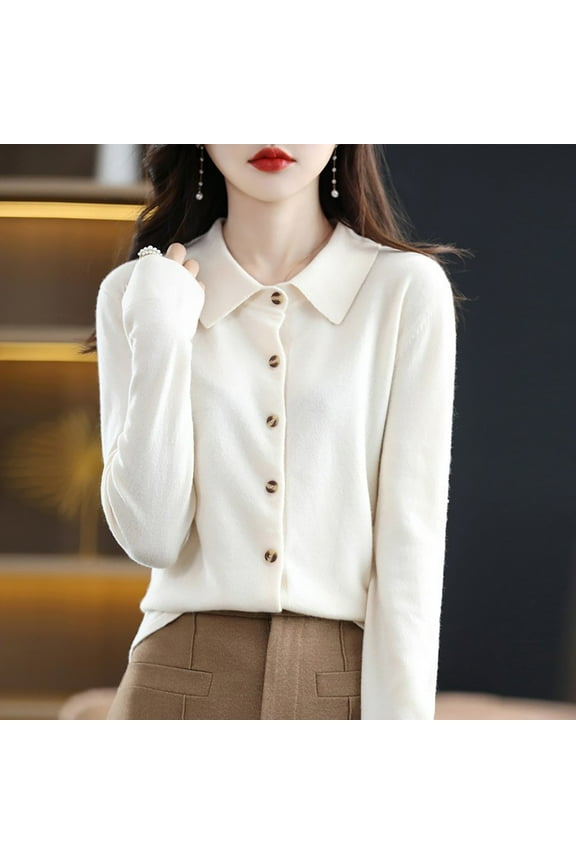 Sweaters for Women,Wool Sweaters Women'S Fall Winter Warm Soft Knitted Shirt Lapel Collar Cardigan Long Sleeves Cable Knit Sweater Women Cardigan Sweaters for Women Clearance Beige M