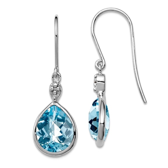 925 Sterling Silver Polished Shepherd hook Rhodium Plated Diamond Lt Swiss Blue Topaz Earrings 29x9mm Wide Dangle Earrin
