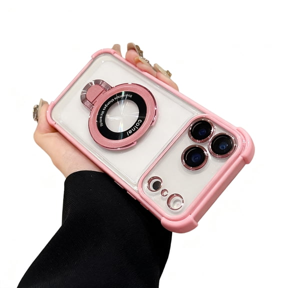 Allytechgroup iPhone 12 Case Clear with Magnetic Ring Kickstand, Compatible with Magsafe Anti-Yellow Corner Protective Shockproof Phone Case Cover for iPhone 12, Pink