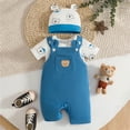 thumbnail image 4 of CAICJ98 Baby Boy Clothes Short Sleeved Cute Cartoon Romper + Shorts + Hat Overalls Suspender 3 Pcs Outfits Set (Sky Blue,18-24 Months), 4 of 5