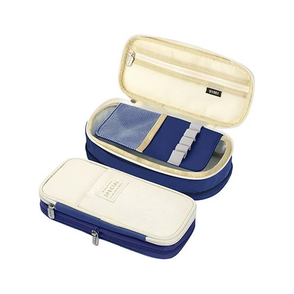 Estuche Organizador Lapicera De Tela Compuesta Ampliable Multiusos Bolsa Escolar Azul Marino