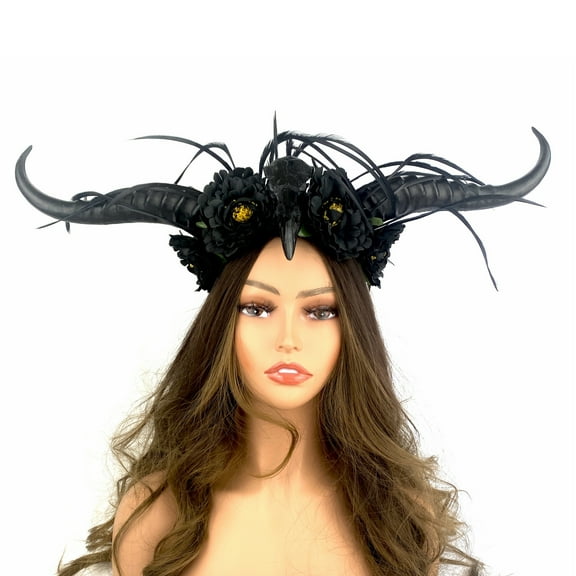 Steampunk Style Luxury Metallic Ram Goat Horn Devil Headband Halloween Costume Masquerade Cosplay Prom Ball Party