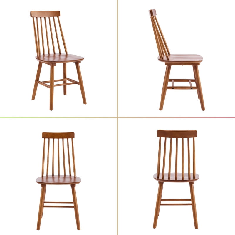 Solid Wood Dining Chairs Set of 2, Ergonomic Windsor Backrest Mid-Century Modern Armless Kitchen Side Chairs
