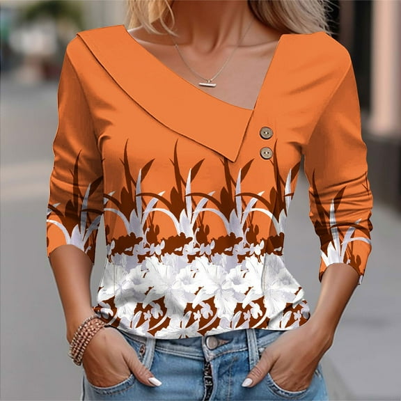 SEMPAI Blouses & Tops Women Tops Long Sleeve Round Neck Tops for Women Sports Tops Tailored Fit Amazing Prices Trendy Print Oversized Blouses for Women Casual Tops