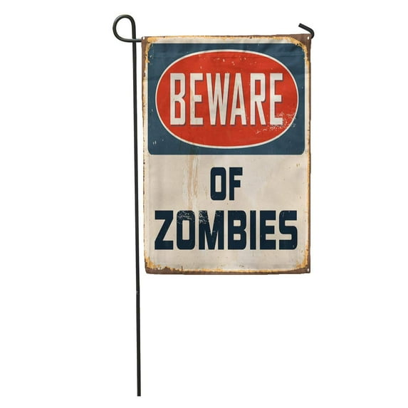 LADDKE Vintage Metal Sign Beware of Zombies Effects Can Be Easily Garden Flag Decorative Flag House Banner 28x40 inch