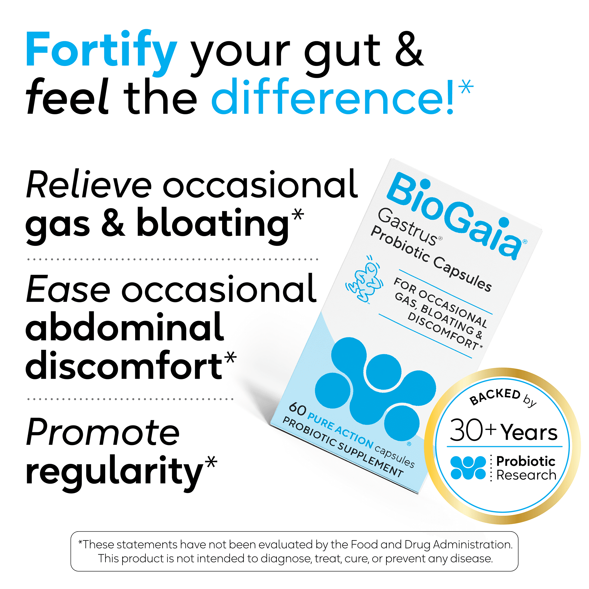 BioGaia Gastrus Gut Health | Probiotic Capsules | Eases Abdominal Discomfort, Gas & Bloating | Promotes Regularity & a Healthy Gut | Supports a Balanced Microbiome | Backed by 30 Years of Research