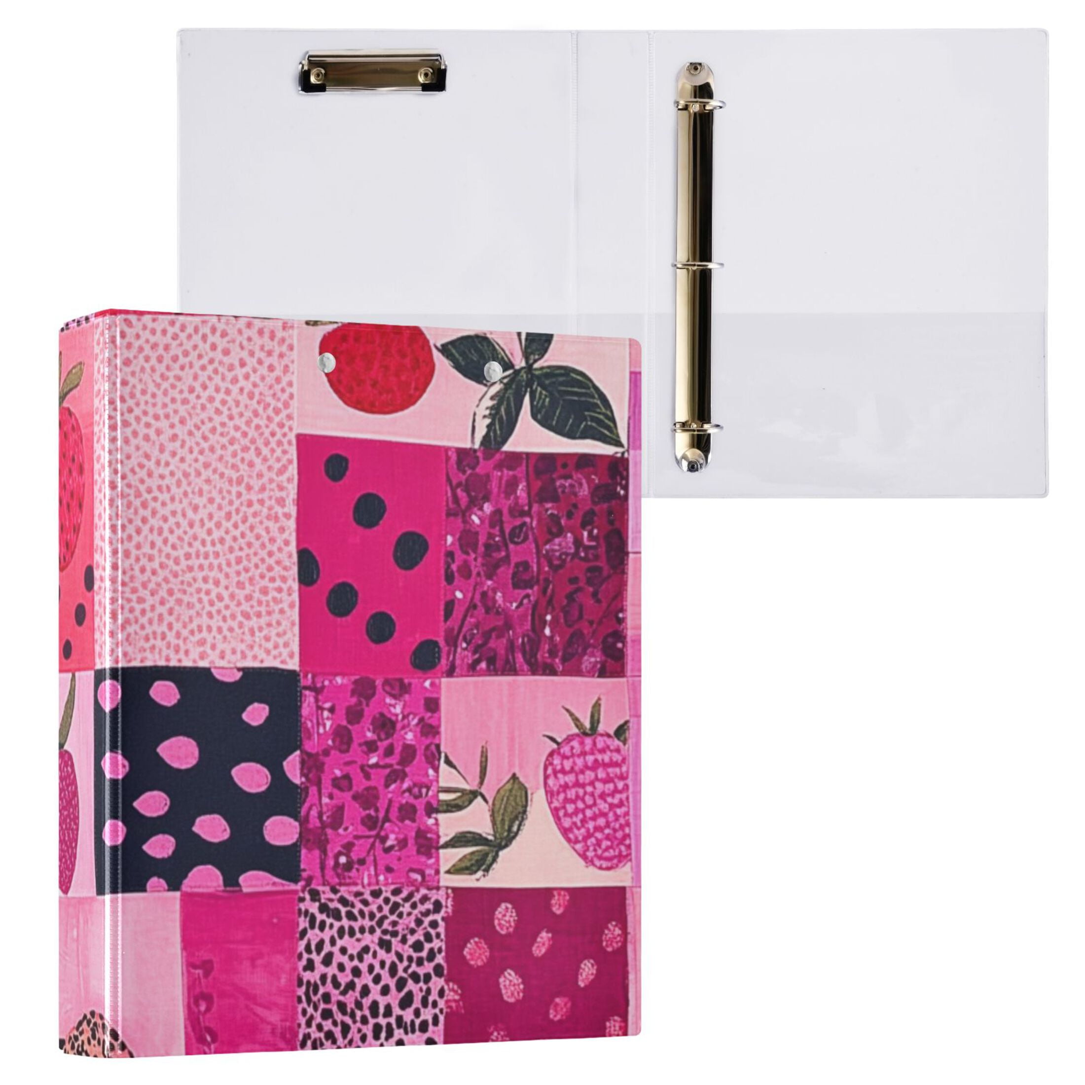 Cubes Pink Straberries 3 Ring Binders 1.5 inch Hardcover File Folders with Interior Pockets A4 Size Organizer for School Office Hospital