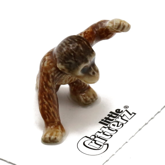 Little Critterz Brown Orangutan "Shuffle" Hand-painted - Home Decor Animal Decorative Figurine - Miniature Porcelain Figurine
