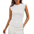 thumbnail image 2 of Tittly Spring Tops for Women Tank Top for Women Ladies Fashion Solid Color Sleeveless Crew Neck Slim Ribbed Tank Top Top Sleeveless Top Vest for Women White M, 2 of 6