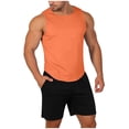 thumbnail image 2 of Tqyyweavej Men's 2 Piece Mesh Beach Outfits Sleeveless Solid Color Square Neck Tank Tops and Drawstring Wide Leg Board Shorts with Pockets for Running, 2 of 10