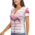 thumbnail image 2 of Wukai Flamingo Casual V-Neck Graphic Tees for Women: Lightweight and Breathable Summer Tops with Stylish Design-Large, 2 of 8