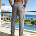 thumbnail image 6 of Guluxicc Linen Pants for Men Elastic Waist Drawstring Solid Trousers with Pockets Trendy Summer Casual Beach Pants, 6 of 7