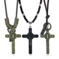 thumbnail image 3 of Religious Jesus Cross Necklace Saint Benedict Medal Pendant Necklace for Men Women Leather Rope Black Beads Chain Jewelry Gift, 3 of 5