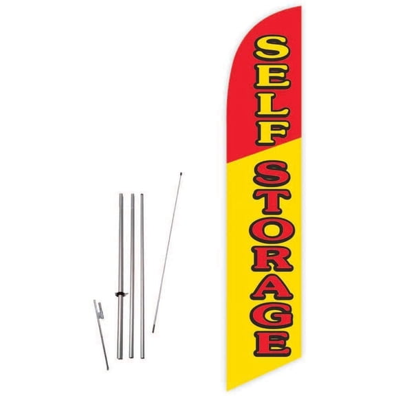 Cobb Promo Self Storage Red/Yellow Feather Flag with Complete 15ft Pole kit and Ground Spike