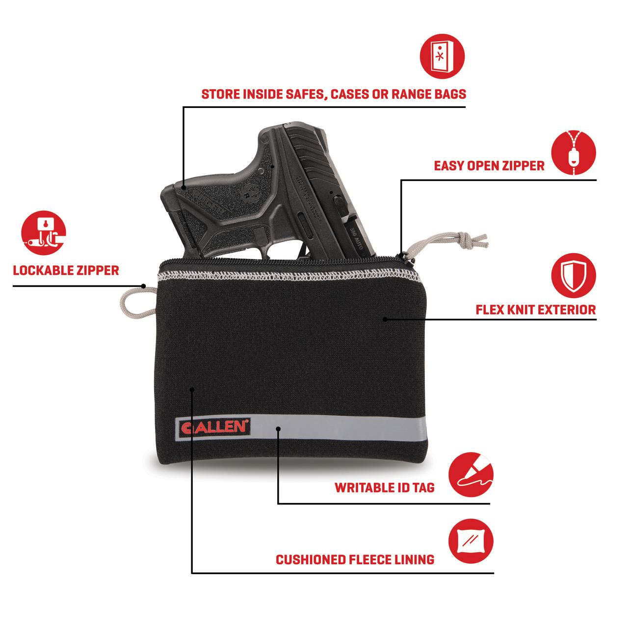 Allen Company Lockable Firearm Storage Pouch, 5"-7" Firearms, 2-Pack