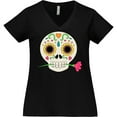 thumbnail image 3 of Inktastic DÃ­a De Los Muertos Skull with Flower Women's Plus Size V-Neck T-Shirt, 3 of 5